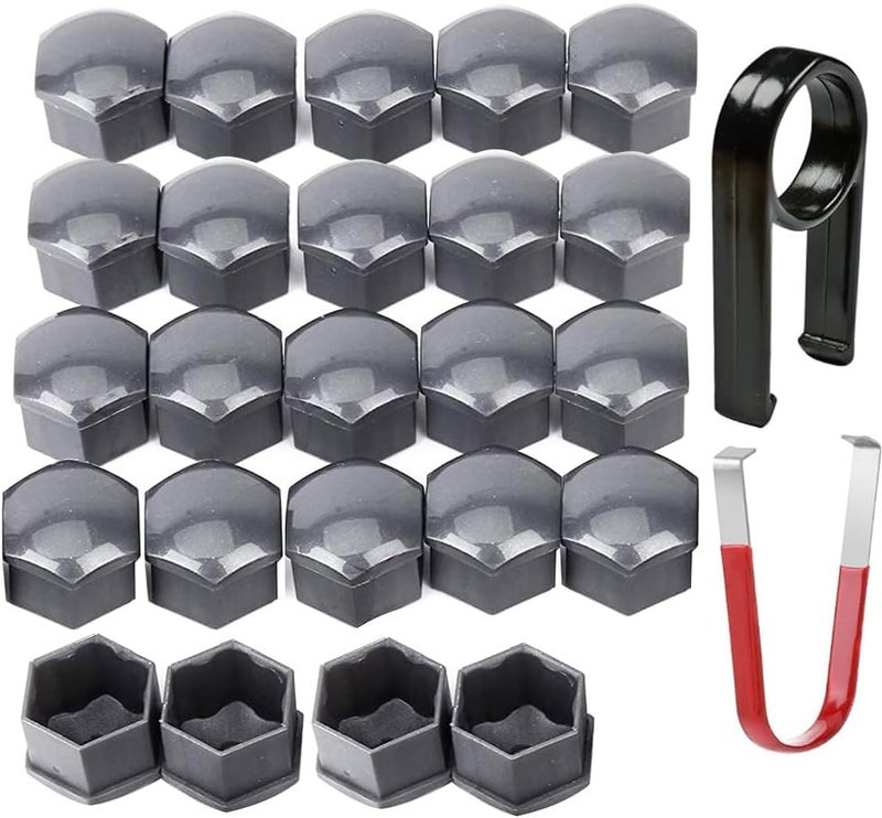 Gebildet 24pcs Wheel Nut Cap 17mm Wheel Bolt Nut Caps Covers, Hexagonal Tire Nut Covers with Removal Tool Set for Cars(Gray) - Image 1